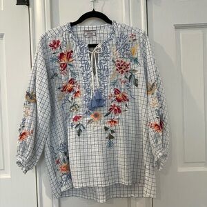 Beautiful Johnny Was Miro Embroidered Cotton Tunic Blouse size M